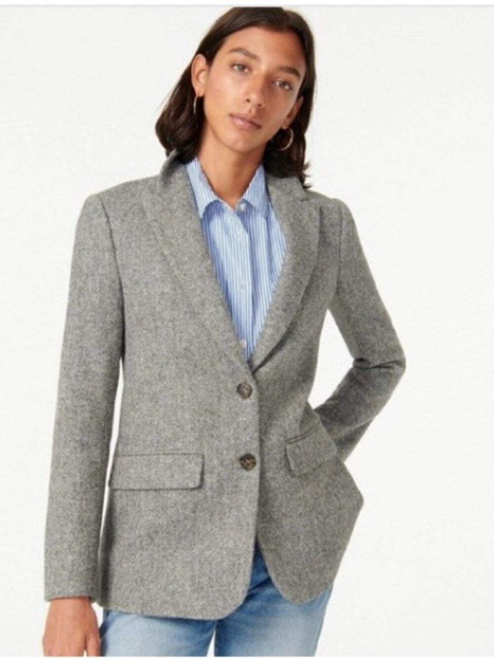 J Crew Sommerset Blazer in graphite English Wool Herringbone Sz 12 Tall